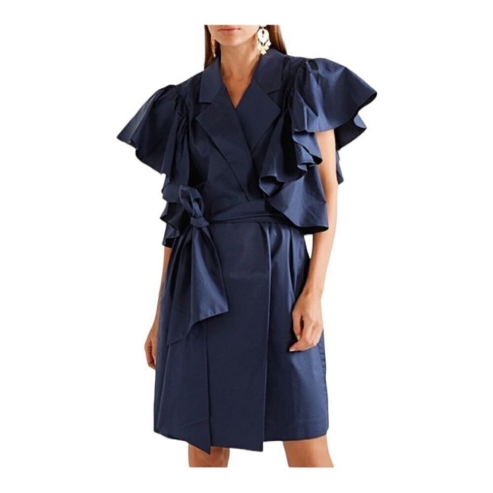 Johanna Ortiz Blue Wrap Mini Dress with Flutter Sleeves, US4